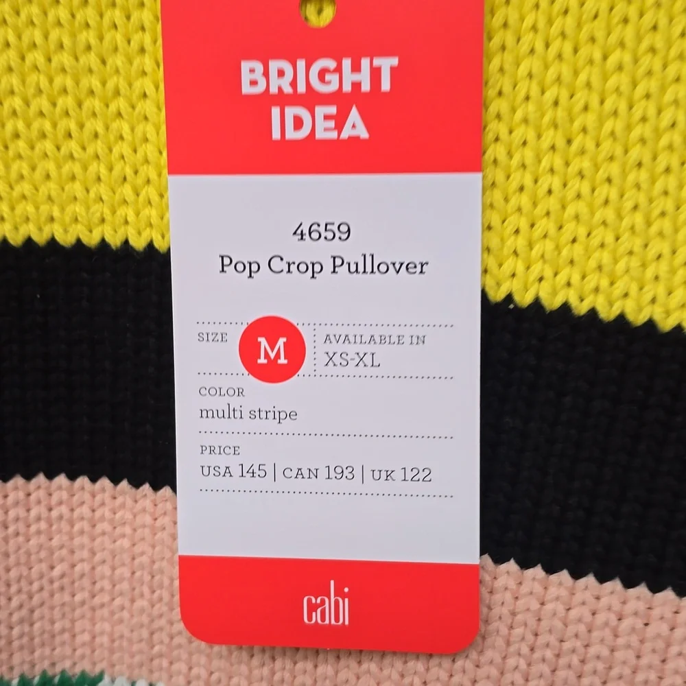 CAbi Pop Crop Pullover Multi-stripe Sweater Medium Nwt New M - Picture 5 of 8